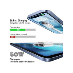 كابل شحن سريع أصلي من USB-C إلى USB-C بقوة 60 واط، متوافق مع سلسلة iPhone 15/16، وSamsung Galaxy، وGoogle Pixel، وجميع أجهزة USB-C - كابل شاحن من النوع C للهواتف والأجهزة اللوحية - Amal Estore