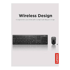 مجموعة لوحة المفاتيح والماوس اللاسلكية Lenovo 100 - مجموعة لاسلكية بمفاتيح هادئة مقاومة للانسكاب - لوحة مفاتيح ثلاثية المناطق - ماوس مناسب للاستخدام بكلتا اليدين - تصميم صغير الحجم - USB لاسلكي - أسود