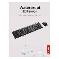 مجموعة لوحة المفاتيح والماوس اللاسلكية Lenovo 100 - مجموعة لاسلكية بمفاتيح هادئة مقاومة للانسكاب - لوحة مفاتيح ثلاثية المناطق - ماوس مناسب للاستخدام بكلتا اليدين - تصميم صغير الحجم - USB لاسلكي - أسود