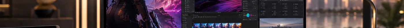 Modern 4K monitor setup for gaming, creative design, and daily work in a Dubai-inspired workspace.
