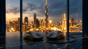 Wired vs wireless mouse comparison on a sleek black marble desk with city skyline at dusk, highlighting differences for gaming, work, and everyday use.