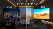 OLED vs LED TV comparison in a luxury living room showing picture quality, brightness, contrast, and viewing experience differences