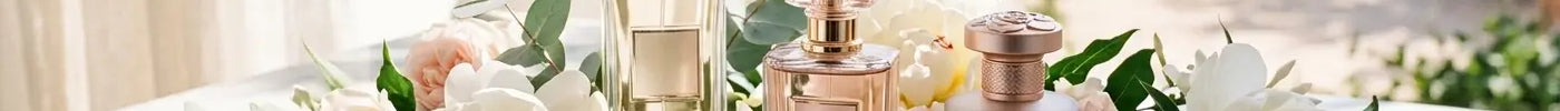 Best smelling perfume for ladies with elegant floral fragrance bottles, roses, white flowers, and a fresh luxury feminine scent setting