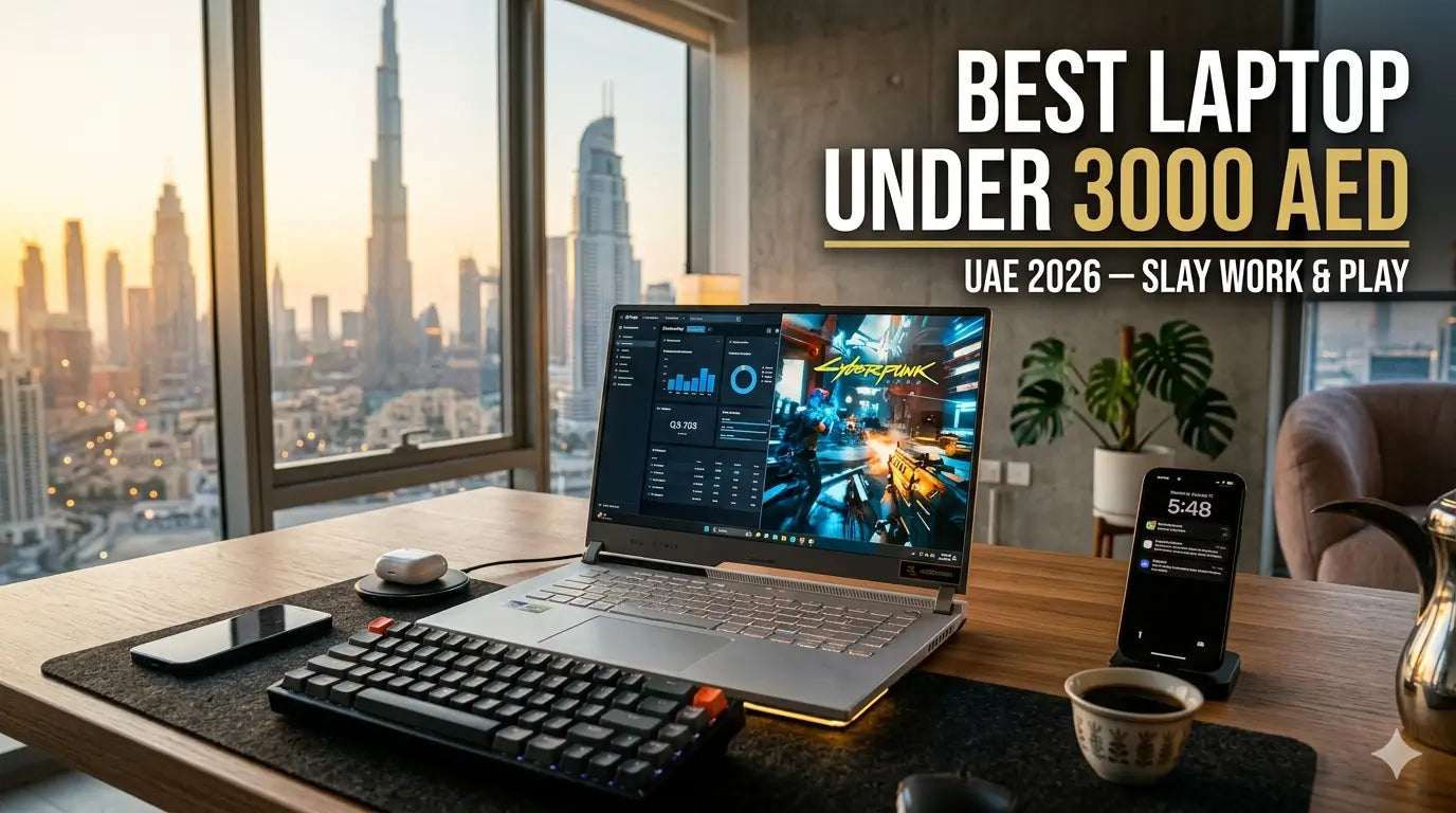 Best laptop under 3000 AED in UAE 2026 for work, gaming, productivity, and everyday use on a modern Dubai desk