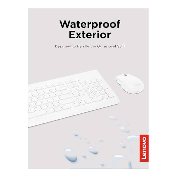 Lenovo 510 Wireless Combo with 2.4 GHz USB Receiver, Slim Full Size Keyboard, Full Number Pad, 1200 DPI Optical Mouse, Left or Right Hand, GX30W75336, White