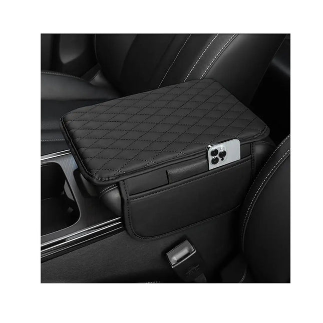 AMALYX Car Armrest Cover with 2 Storage Bags Microfiber Leather Black