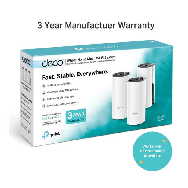 TP-Link Deco M4 Whole Home Mesh WiFi AC1200 with Alexa and Parental Control 3 Pack