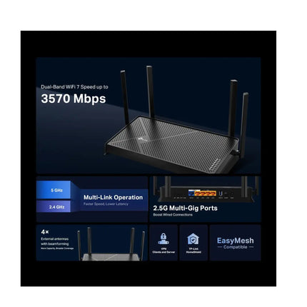 TP-Link Archer BE230 WiFi 7 Router BE3600 Dual Band with 2.5G Ports and HomeShield