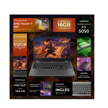 Lenovo LOQ 15 Ryzen 7 RTX 5050 Gaming Laptop 144Hz FHD