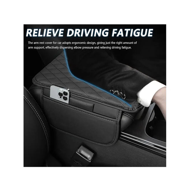 AMALYX Car Armrest Cover with 2 Storage Bags Microfiber Leather Black