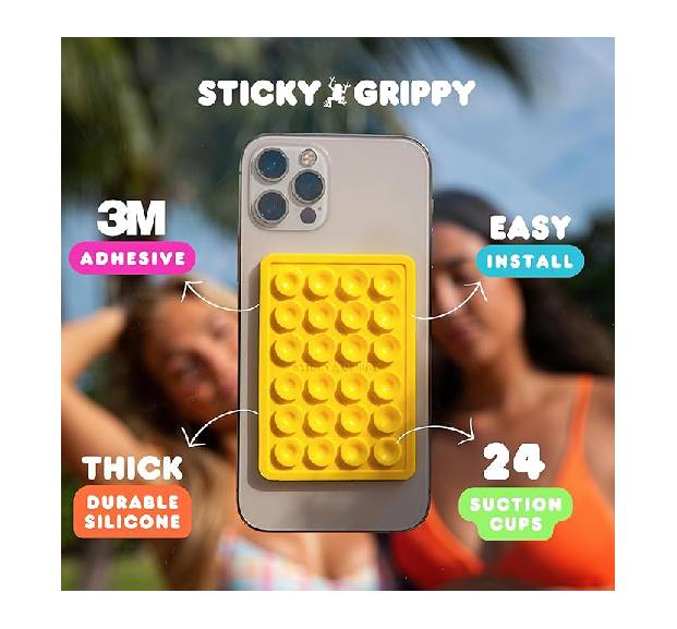 StickyGrippy Suction Phone Case Mount, Silicon Adhesive Phone Accessory for iPhone and Android, Hands-Free Fidget Toy Mirror Shower Phone Holder, Tiktok Videos and Selfies (Translucent)