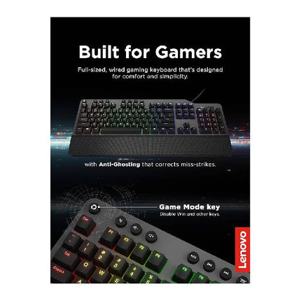 لوحة مفاتيح الألعاب الميكانيكية Lenovo Legion K500 RGB GY40T26478، باللون الأسود
