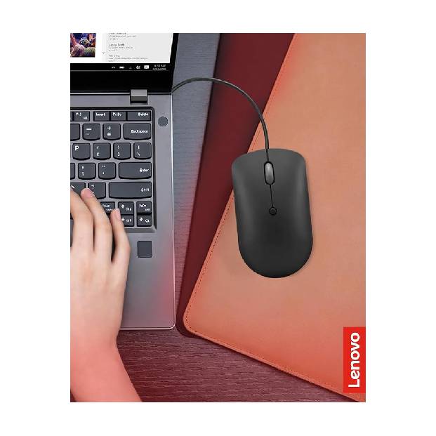 Lenovo 400 USB-C Wired Compact Mouse, 4 Button USB Mouse for Laptops and Computers, Adjustable 2400 DPI, Left or Right Hand, GY51D20875, Black