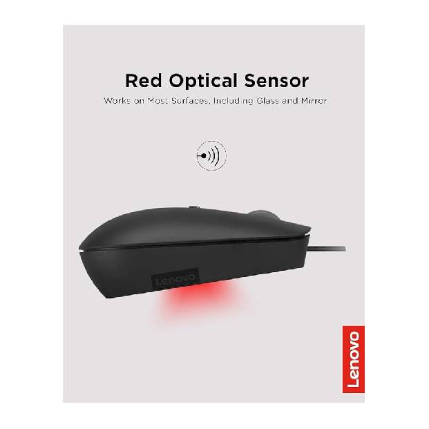 Lenovo 400 USB-C Wired Compact Mouse, 4 Button USB Mouse for Laptops and Computers, Adjustable 2400 DPI, Left or Right Hand, GY51D20875, Black