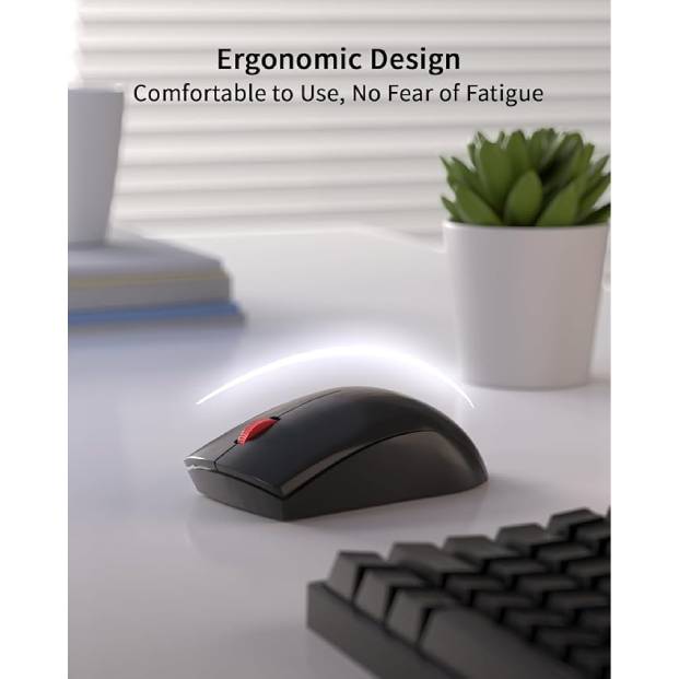 Lenovo Wireless Mouse (WL150) – Ergonomic, 2.4G, 1,000 DPI, 3M clicks, compact, black, USB-A, compatible with laptops and PCs.