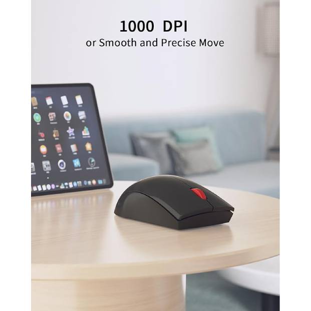 Lenovo Wireless Mouse (WL150) – Ergonomic, 2.4G, 1,000 DPI, 3M clicks, compact, black, USB-A, compatible with laptops and PCs.