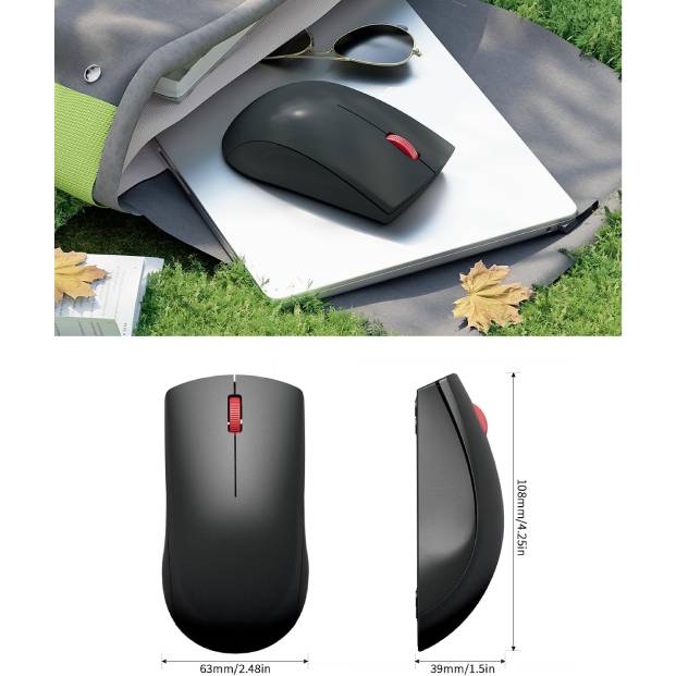 Lenovo Wireless Mouse (WL150) – Ergonomic, 2.4G, 1,000 DPI, 3M clicks, compact, black, USB-A, compatible with laptops and PCs.